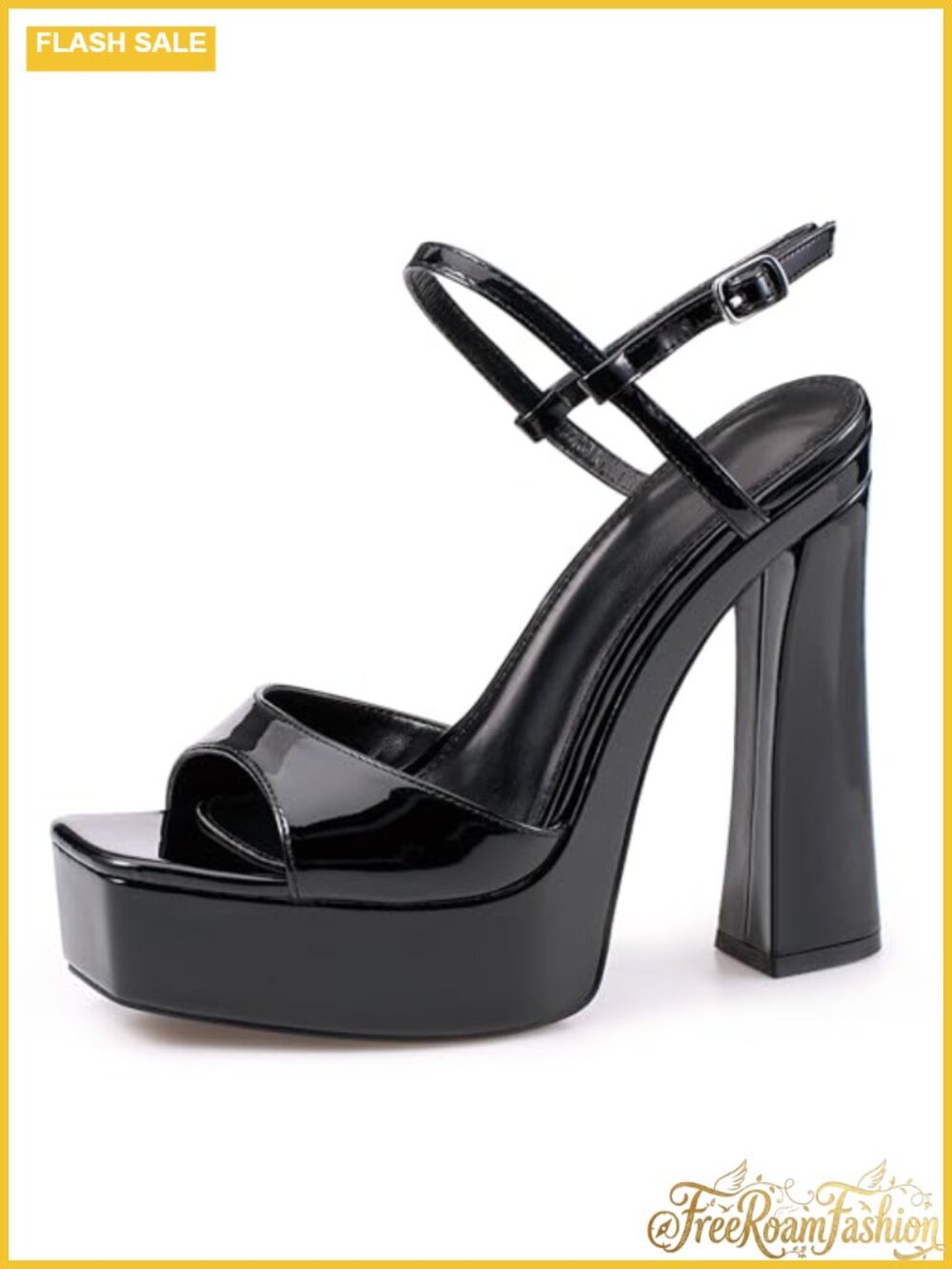 Platform Sandal Heels High Chunky Block Heel Buckle Ankle Strap Square Toe
